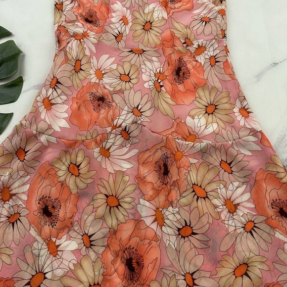 Karin Stevens Womens Vintage Y2k Slip Dress Size 6 Petite Pink Daisy Floral - Picture 8 of 9